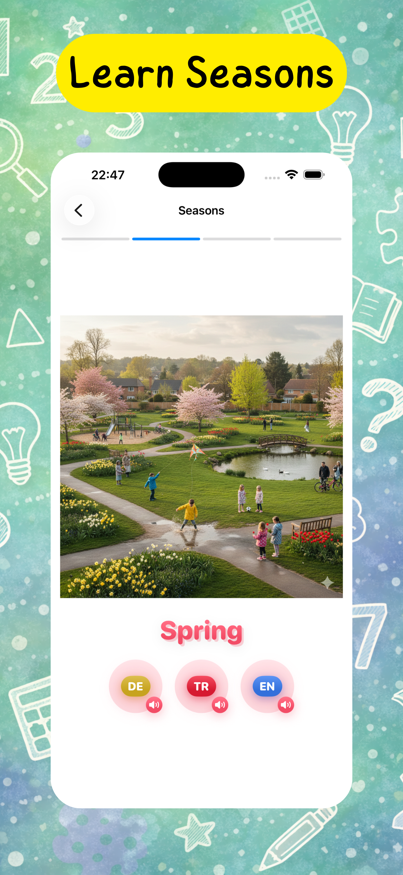 AnLi Kids screenshot showing the seasons learning activity