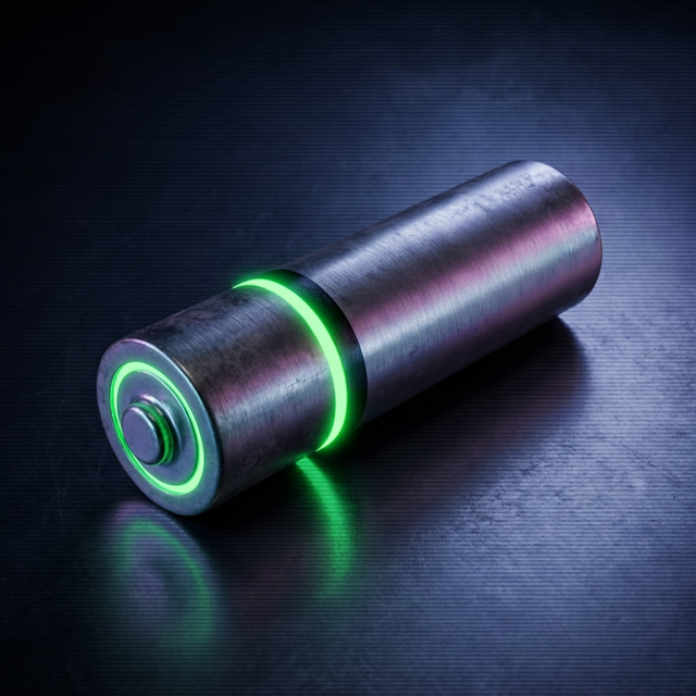 Futuristic museum rendering of an AA battery